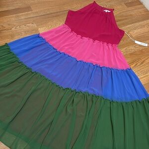 NWT Chico's sleeveless multicolor tiered ruffle halter maxi dress. Size 12.